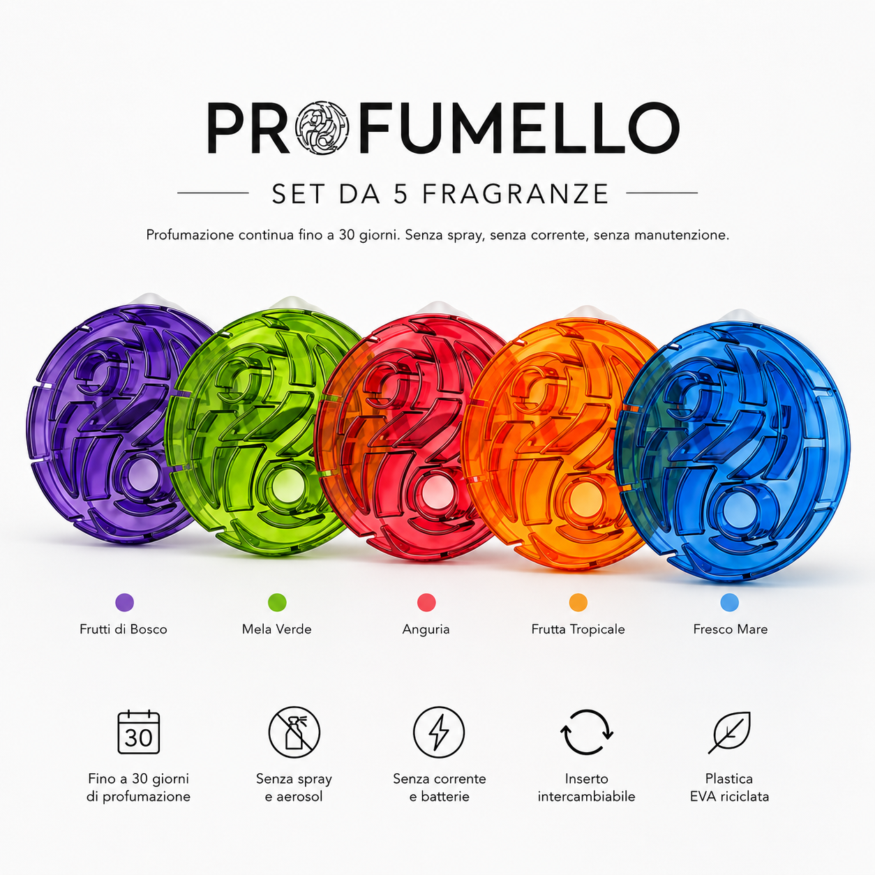 Set da 5 Fragranze Assortite | Profumatore Adesivo Profumello 5 Mesi