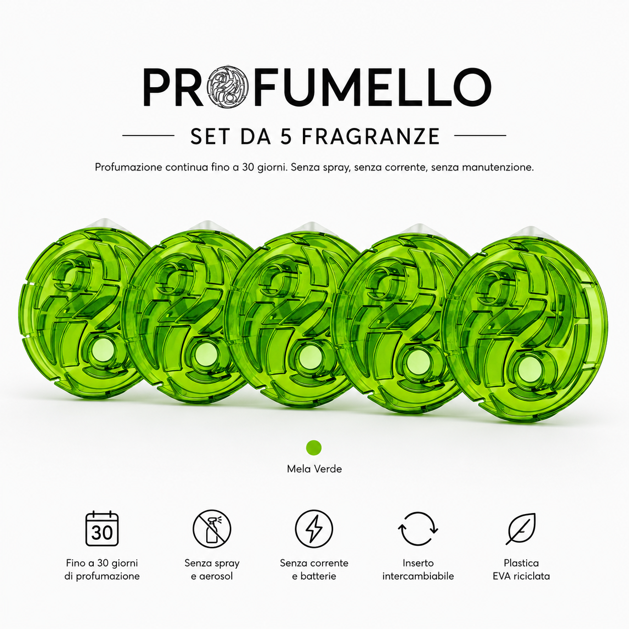 Set da 5 Mela | Profumatore Adesivo Profumello 5 Mesi