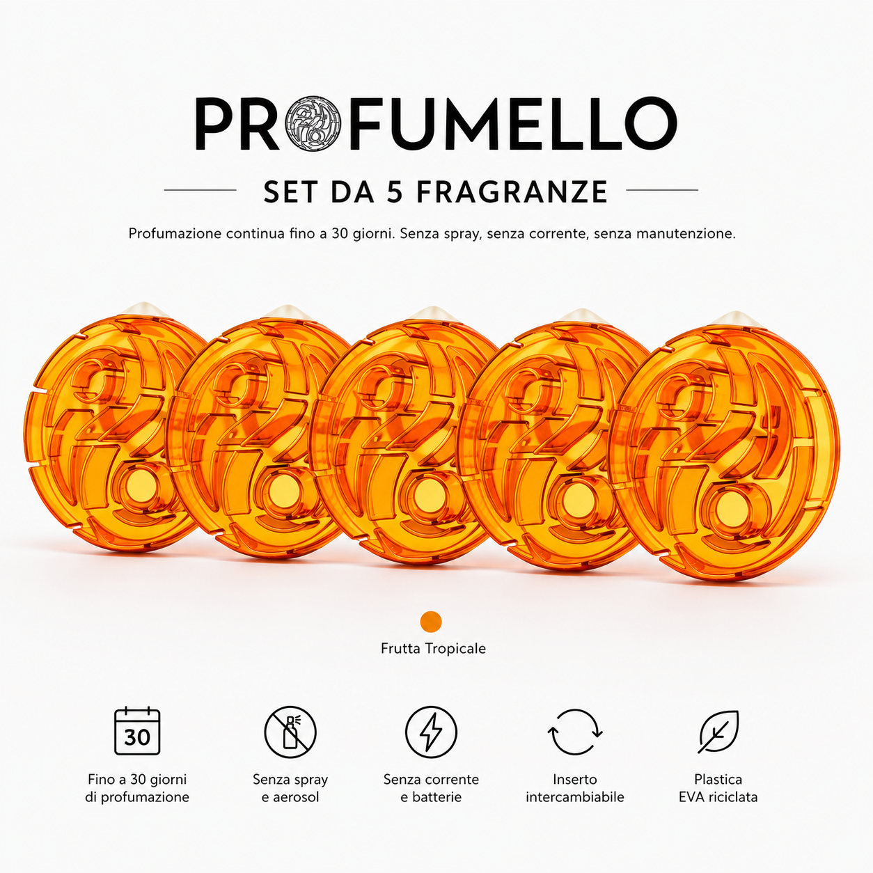 Set da 5 Frutta Tropicale | Profumatore Adesivo Profumello 5 Mesi